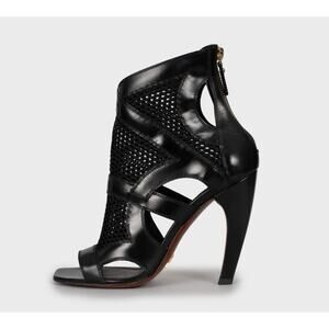 Louis Vuitton Black Mesh & Leather Open Toe Ankle Boots Sz 38.5